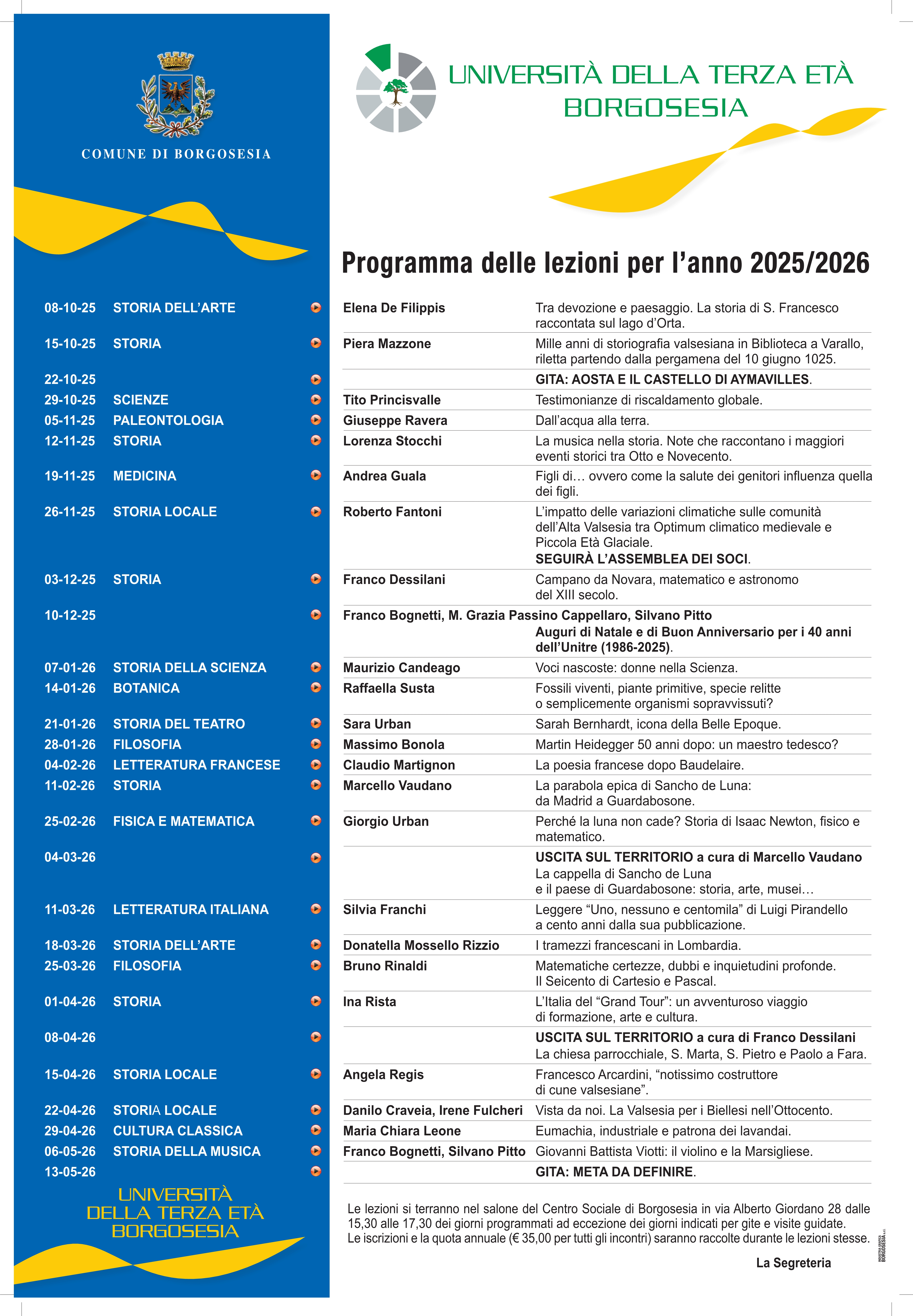 Università della terza Età - Programma 2025/2026