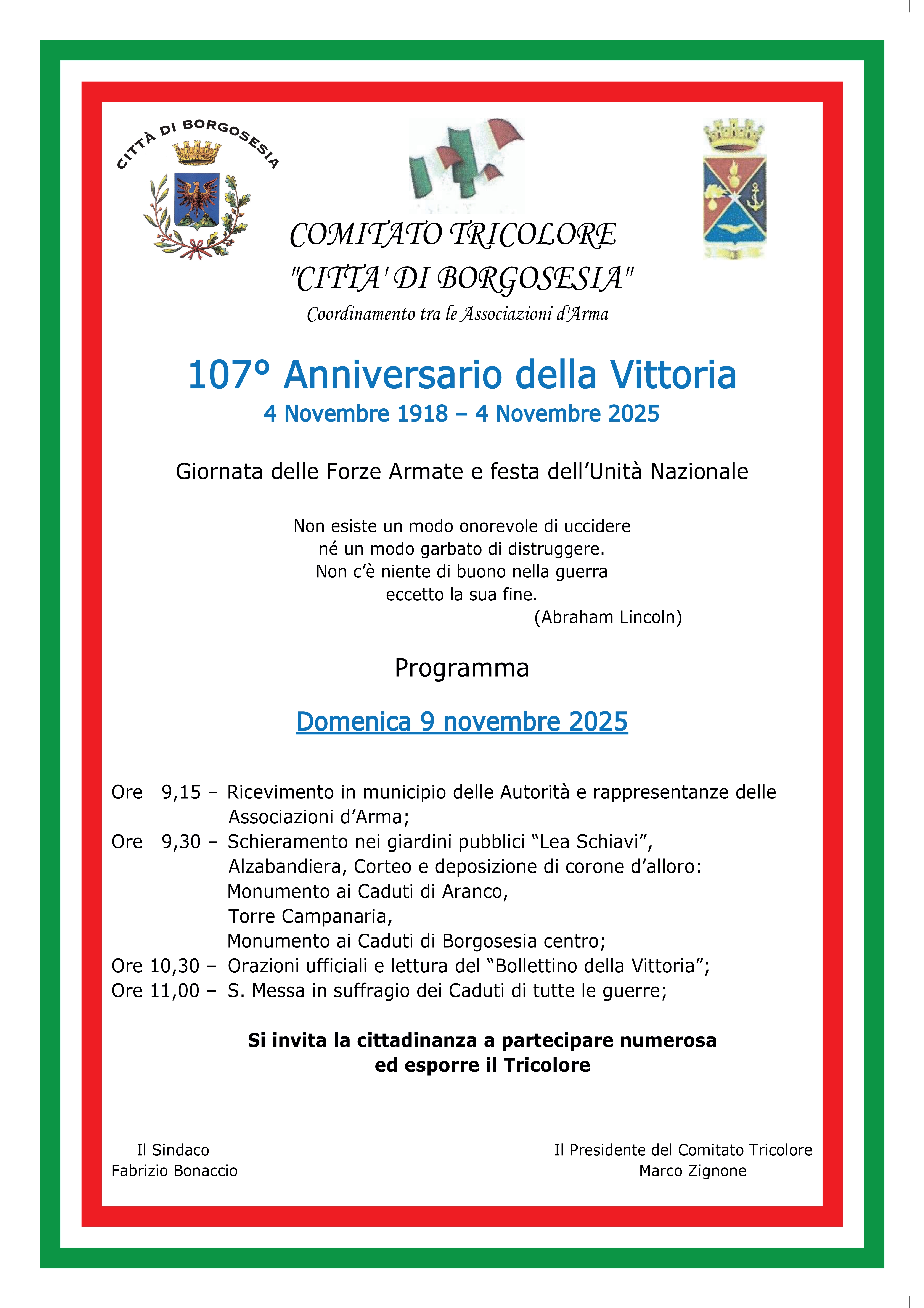 Celebrazione 107° anniversario della Vittoria.