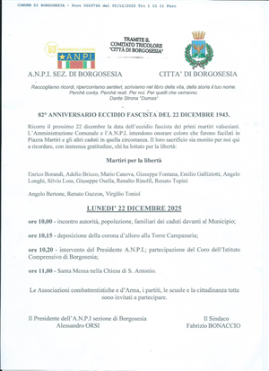 82° anniversario eccidio fascista del 22 Dicembre 1943.