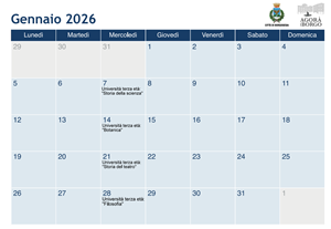 Calendario Gennaio 2026