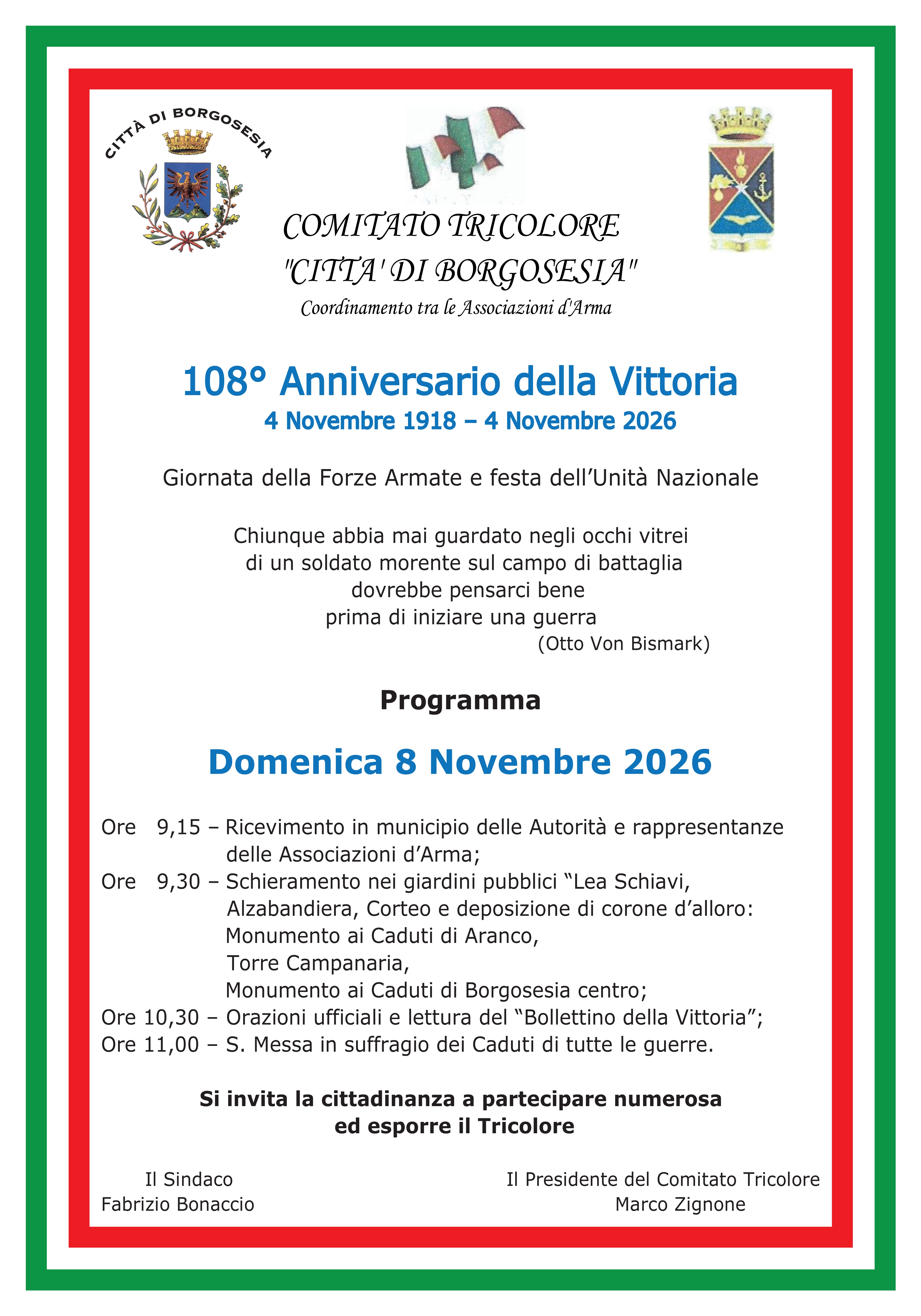 Celebrazione del 108° Anniversario della Vittoria.